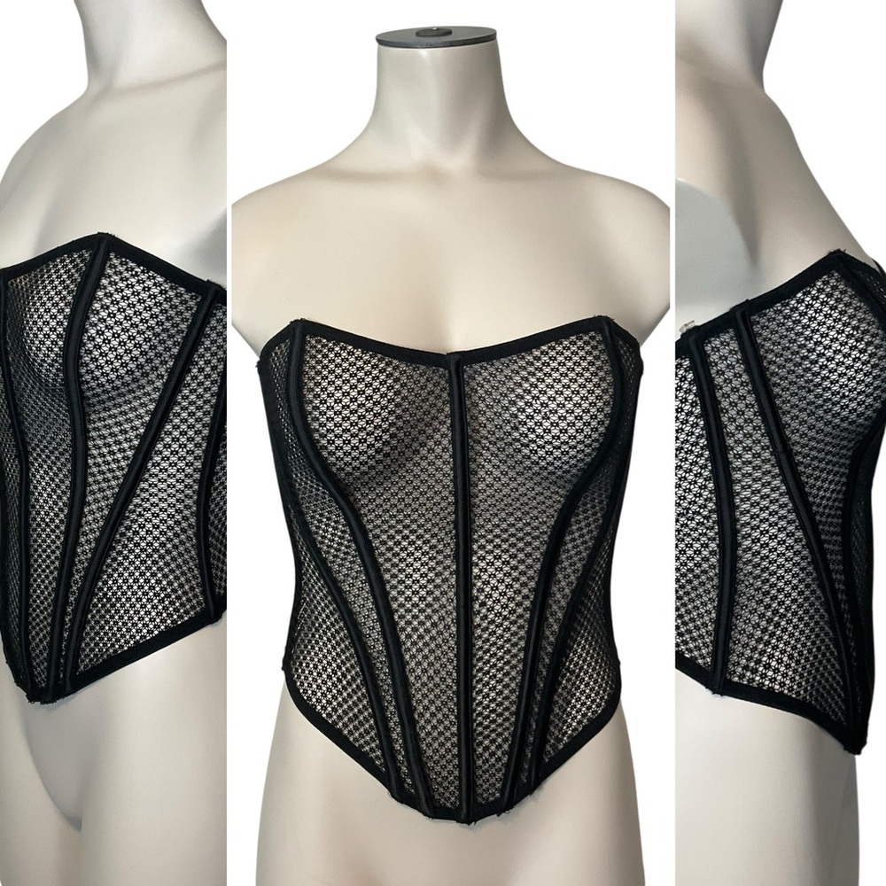 FASHION NOVA sz X Small Mesh Bustier Adjustable Boning Black